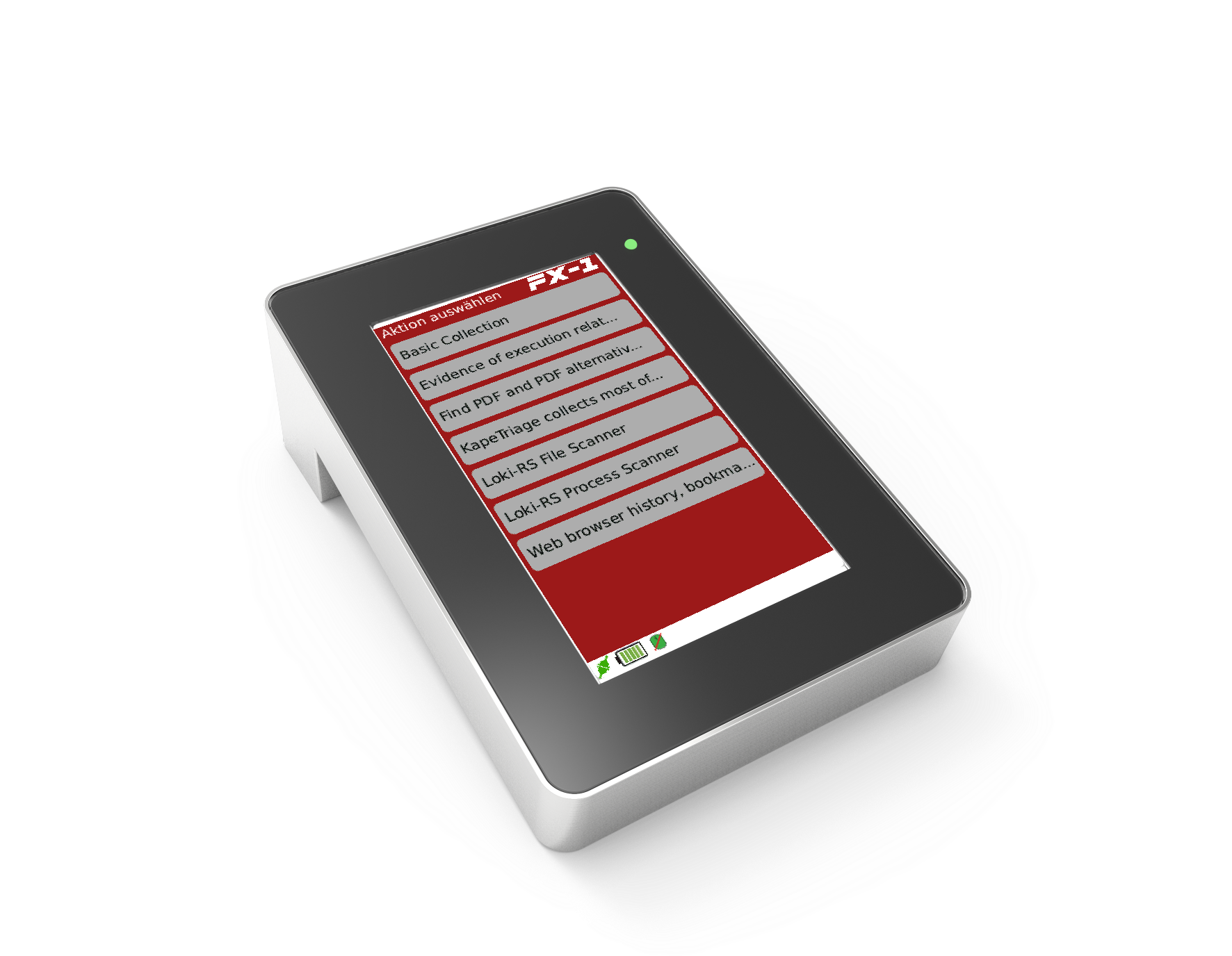 FX-1 mit geöffneter Aktionsauswahl auf dem Touchscreen